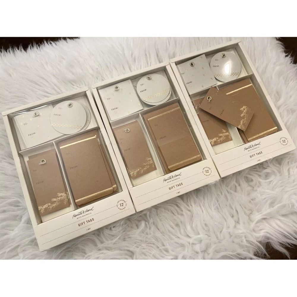 Holiday Gift Tags Gold Tan Cream Lot of 3 - 36 Pcs